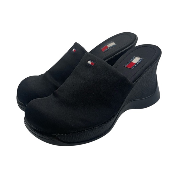 Tommy Hilfiger Shoes - Tommy Hilfiger Women's Black Slip-On‎ Mules Size 9 US Y2K Vintage Chunky Wedges
